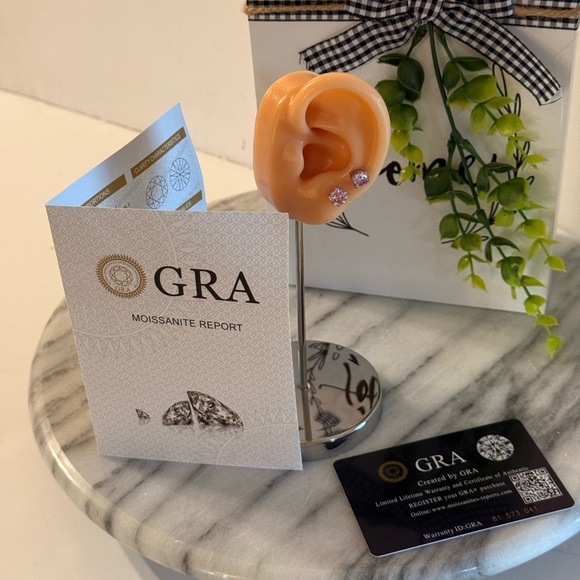 Women’s Fashion Pierced Earrings 1ct Moissanite Pink 18k Plated 6.5 MM GRA Inc - Picture 3 of 12